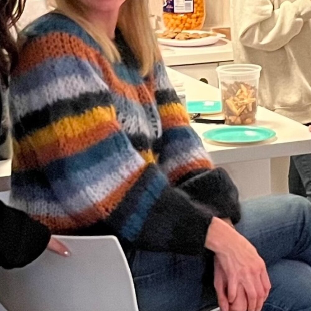 Maiami Fuzzy Striped Mohair Blend Sweater Multicolor Balloon Sleeve | Size M